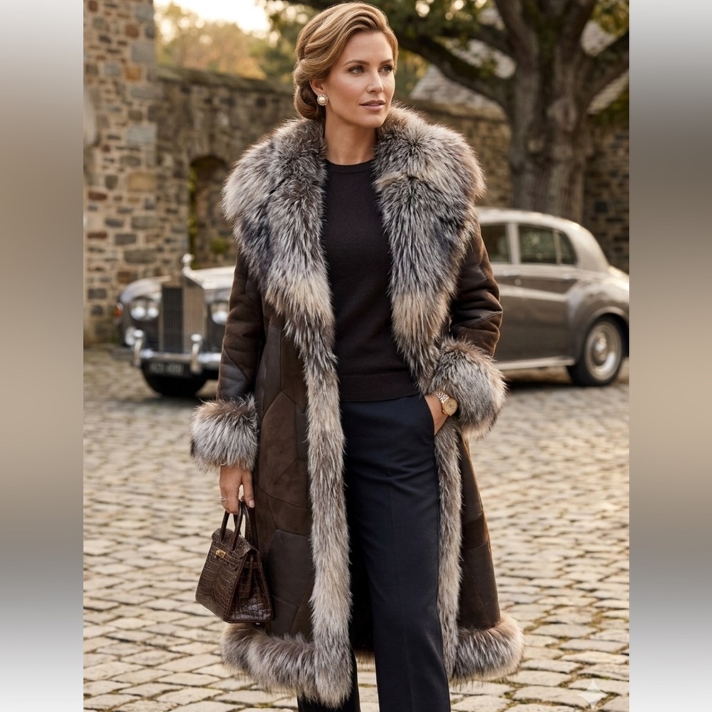 Escada Leather Fur Lined Maxi Coat size 36